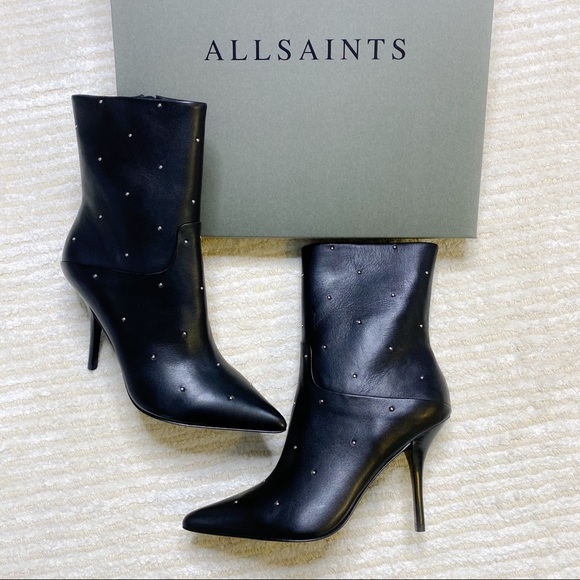 NWT All Saints black studded stiletto boots